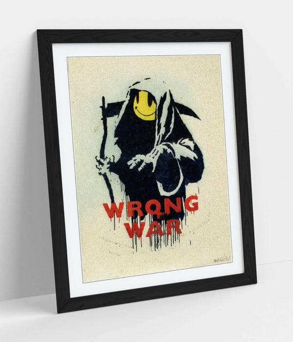 BANKSY, WRONG WAR SMILEY GRIM REAPER -FRAMED WALL ART PICTURE PRINT