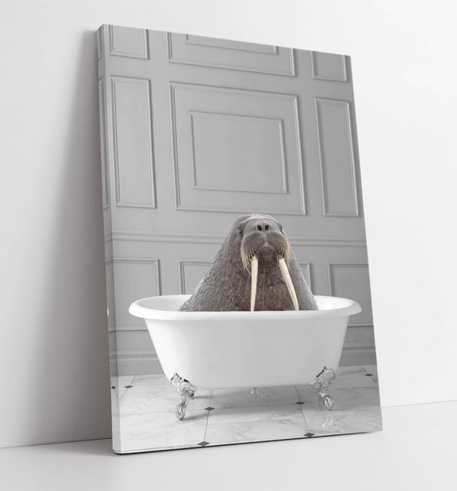 WALRUS IN BATHTUB -QUIRKY CANVAS WALL ART PRINT ARTWORK ANIMAL FRAMED BATHROOM