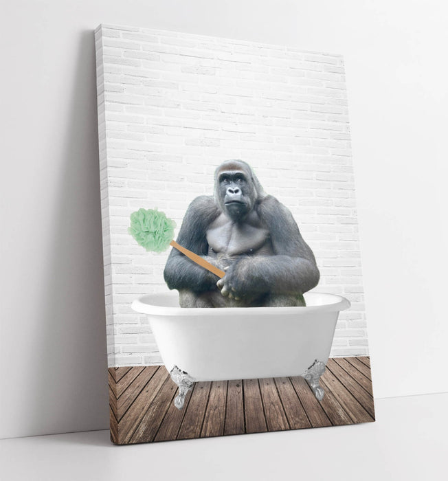 FUNNY GORILLA IN BATHTUB -CANVAS WALL ART PRINT ARTWORK ANIMAL FRAMED BATHROOM