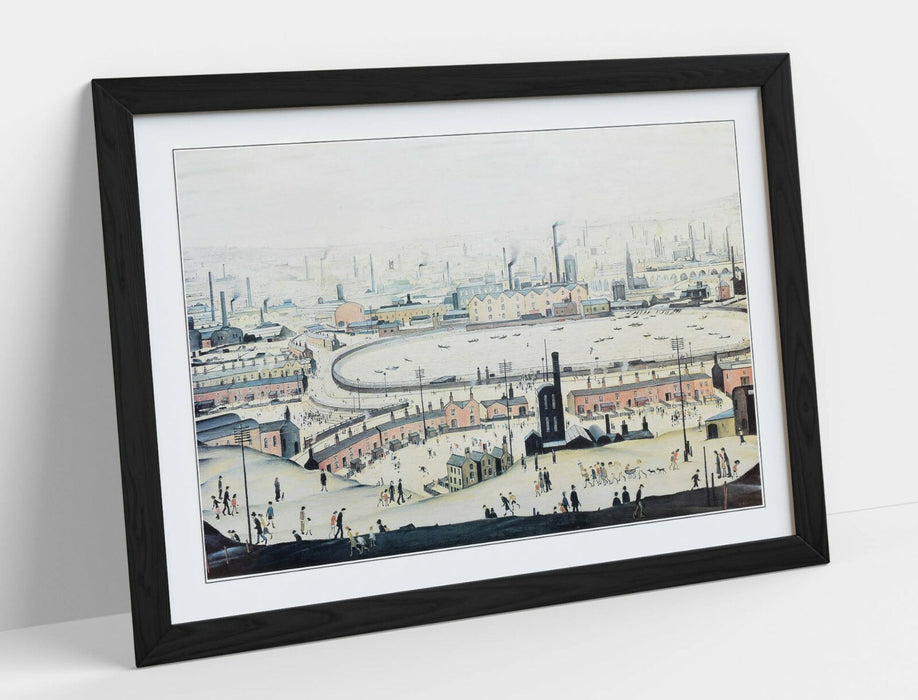 LS LOWRY THE POND -FRAMED POSTER WALL ART PRINT ARTWORK- GREY
