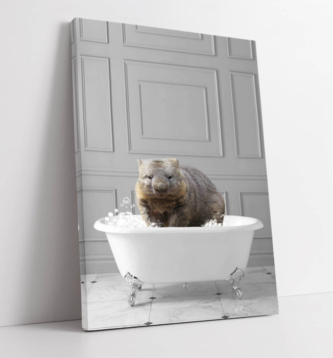 WOMBAT IN BATH PANEL WALL -CANVAS WALL ART PRINT ARTWORK ANIMAL FRAMED BATHROOM