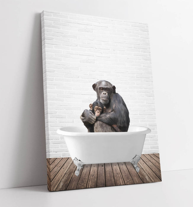 MONKEY IN BATHTUB -QUIRKY CANVAS WALL ART PRINT ARTWORK ANIMAL FRAMED BATHROOM