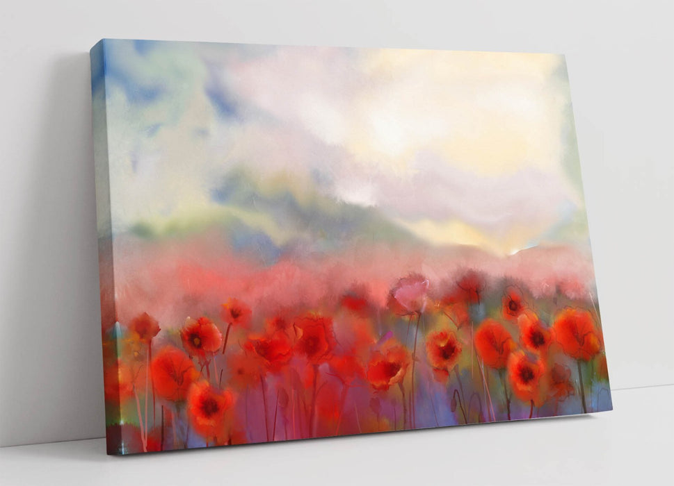 RED POPPY FLOWER FIELD BLURRED HOME DECOR CANVAS WALL ART PICTURE PRINT