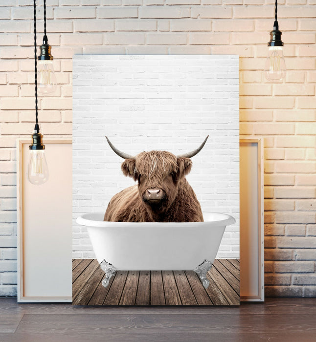 Highland Cow Animal in Bath CANVAS WALL ART PRINT ARTWORK PAINTING FRAMED POSTER