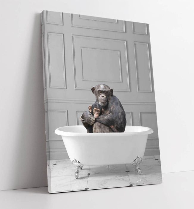 MONKEY IN BATHTUB -QUIRKY CANVAS WALL ART PRINT ARTWORK ANIMAL FRAMED BATHROOM