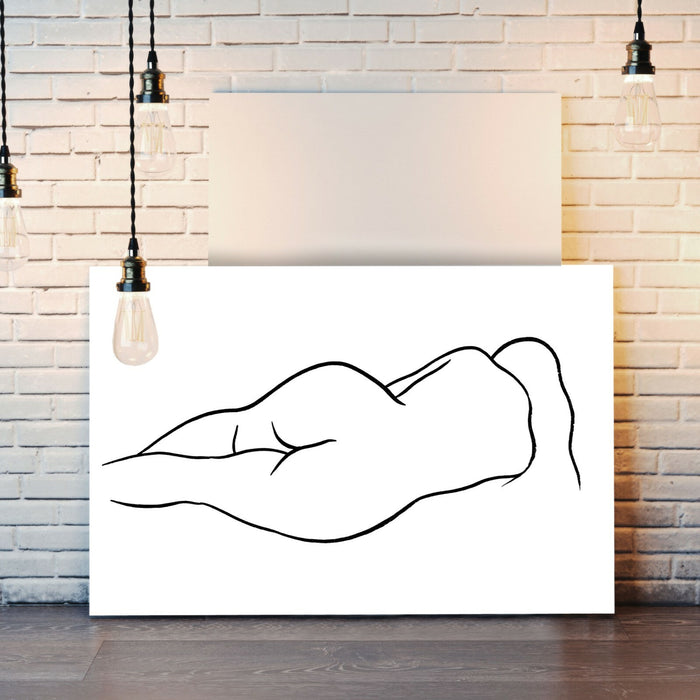 CANVAS WALL ART PRINT ARTWORK BLACK AND WHITE RECLINING NUDE WOMAN LINE DRAWING