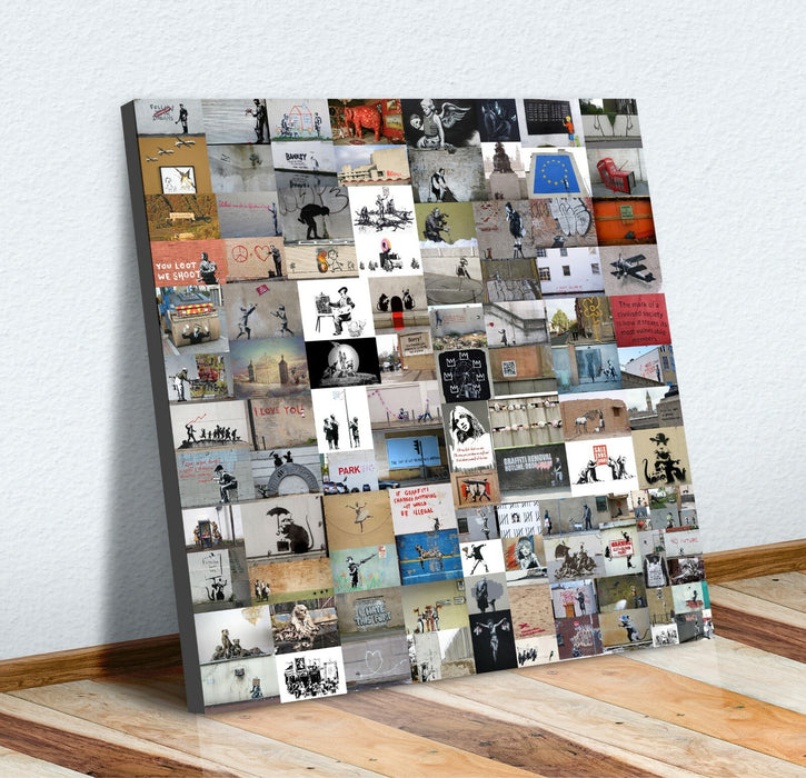 BANKSY COLLAGE MONTAGE CANVAS WALL ART PICTURE PRINT SQUARE XL