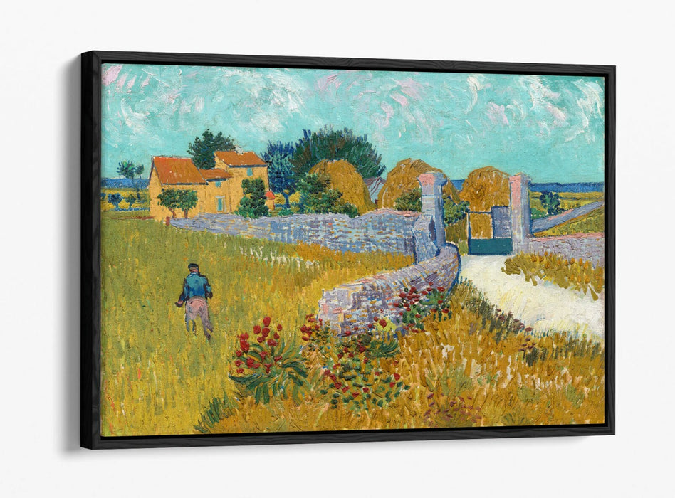 VAN GOGH FARMHOUSE IN PROVENCE -FLOAT EFFECT CANVAS WALL ART PIC PRINT- BLUE
