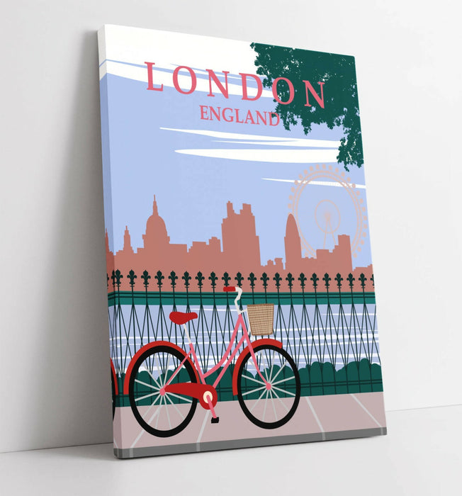 RETRO LONDON ENGLAND TRAVEL POSTER -CANVAS WALL ART PICTURE PRINT- PINK GREEN