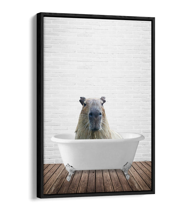 CAPYBARA IN BATHTUB -QUIRKY BATHROOM FLOAT EFFECT CANVAS WALL ART PIC PRINT