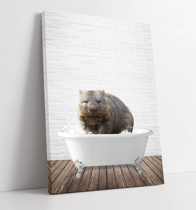WOMBAT IN BATHTUB -CANVAS WALL ART PRINT ARTWORK ANIMAL FRAMED BATHROOM
