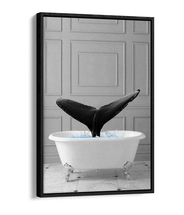 WHALE IN BATHTUB -QUIRKY BATHROOM FLOAT EFFECT CANVAS WALL ART PIC PRINT