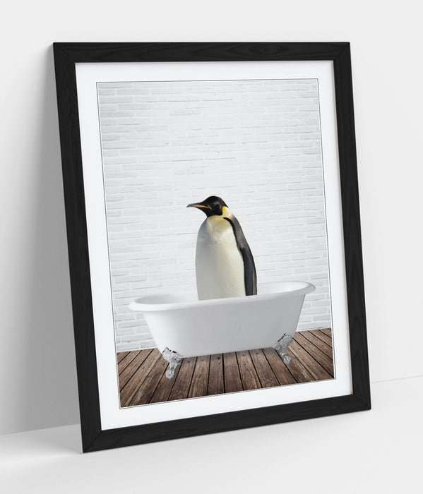 PENGUIN IN BATHTUB -QUIRKY ART FRAMED POSTER PICTURE PRINT BATHROOM ARTWORK