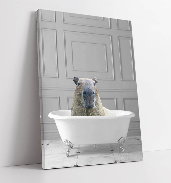 CAPYBARA IN BATHTUB -QUIRKY CANVAS WALL ART PRINT ARTWORK ANIMAL FRAMED BATHROOM