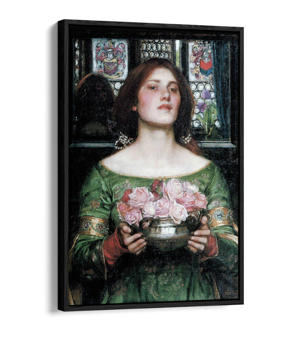 WATERHOUSE GATHER YE ROSEBUDS -FLOAT EFFECT CANVAS WALL ART PIC PRINT- PINK