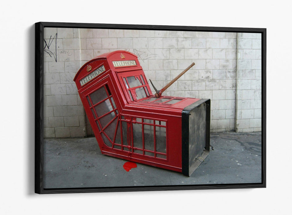 BANKSY DEATH OF A PHONE BOX -FLOAT EFFECT CANVAS WALL ART PIC PRINT- GREY