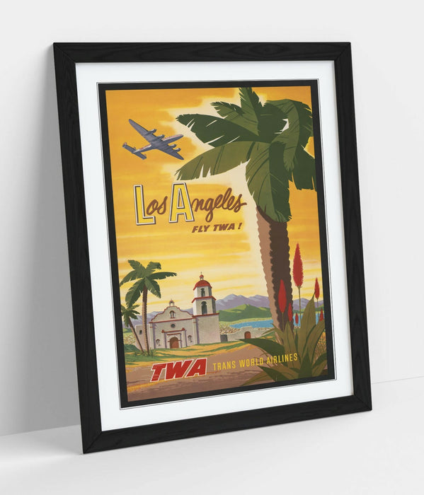 RETRO LOS ANGELES TRAVEL POSTER -FRAMED WALL ART PICTURE PRINT- GREEN