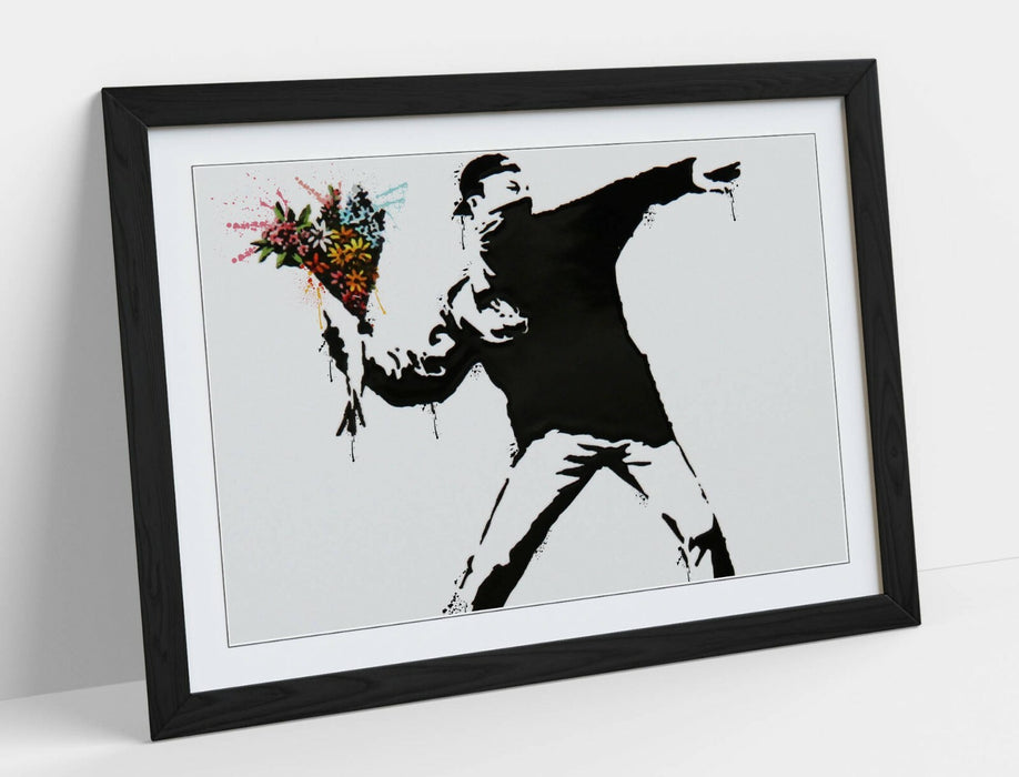 BANKSY, FLOWER BOMBER SPLASH ART -FRAMED WALL ART PICTURE PRINT