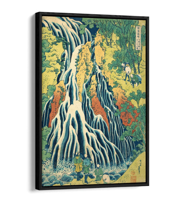 KIRIFURI WATERFALL HOKUSAI -FLOAT EFFECT CANVAS WALL ART PIC PRINT- BLUE YELLOW
