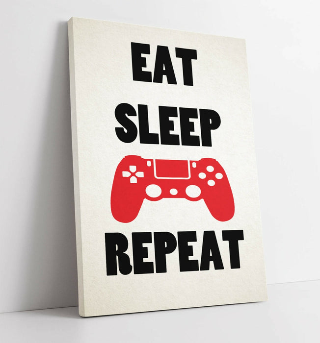 "EAT SLEEP GAME REPEAT" FUNNY GAMER QUOTE KIDS -CANVAS WALL ART PICTURE PRINT