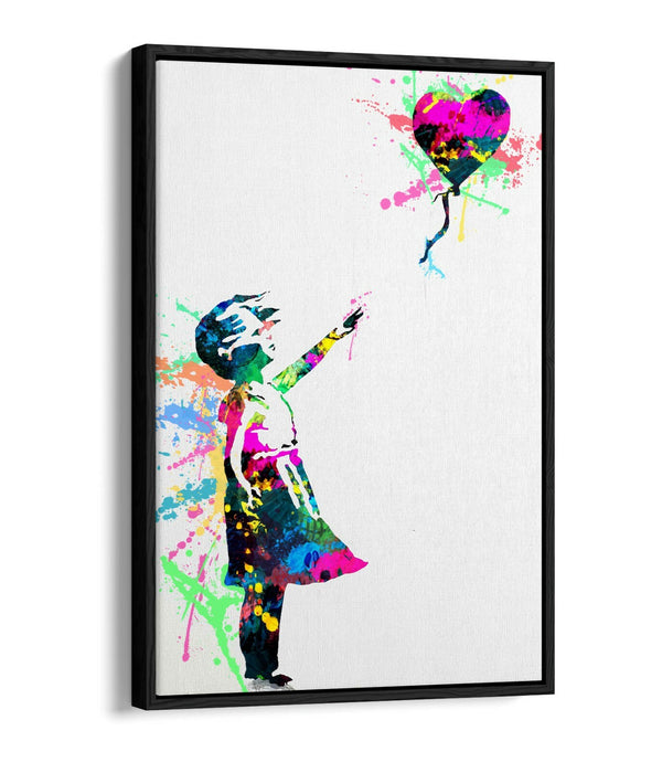 BANKSY, BALLOON GIRL RAINBOW SPLASH ART -FLOAT EFFECT CANVAS WALL ART PRINT
