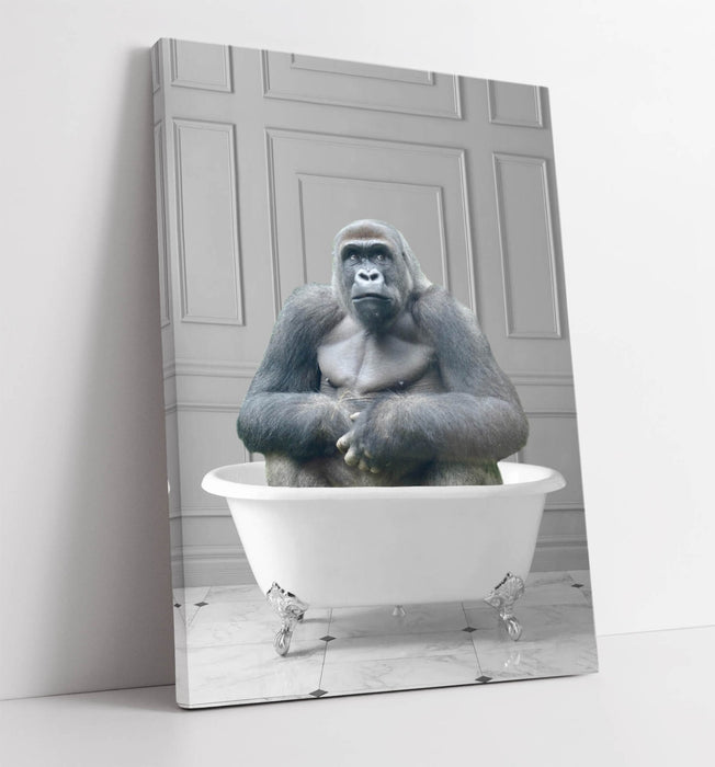GORILLA IN BATHTUB -QUIRKY CANVAS WALL ART PRINT ARTWORK ANIMAL FRAMED BATHROOM