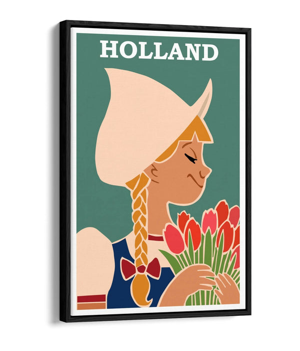 RETRO VINTAGE HOLLAND TRAVEL POSTER -FLOAT EFFECT CANVAS ART PRINT- TEAL