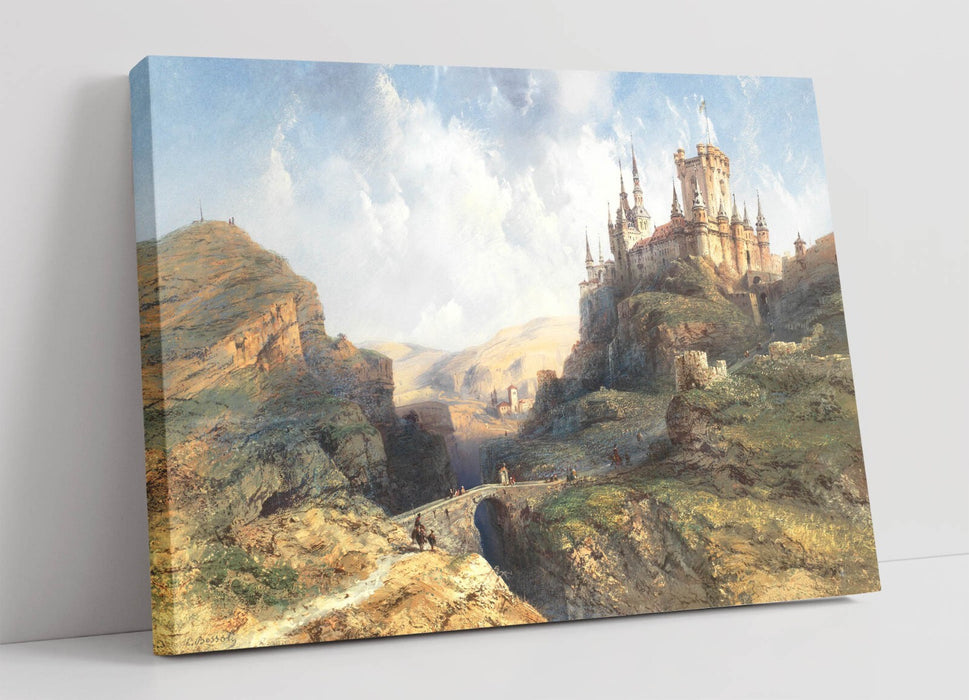CARLO BOSSOLI, TRAVELLERS ON THE CASTLE ROAD -CANVAS WALL ARTWORK PICTURE PRINT