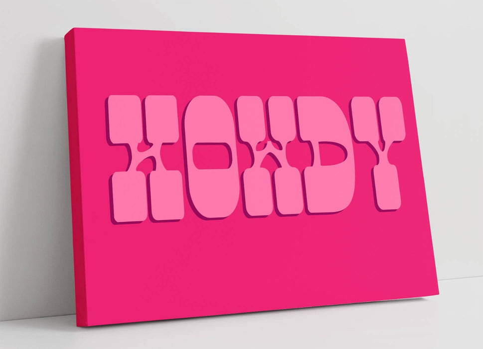 "HOWDY" TRENDY PINK COWBOY SLOGAN -CANVAS WALL ART ARTWORK FRAMED PRINT