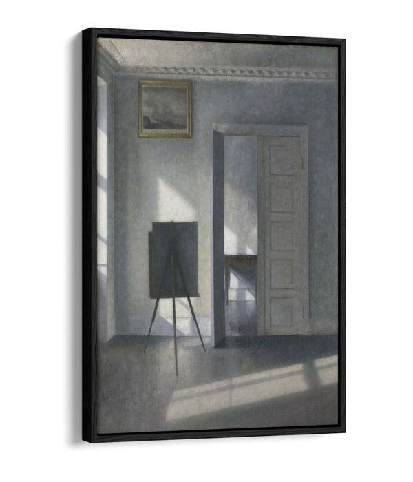 VILHELM HAMMERSHOI, INTERIOR WITH EASEL -FLOAT EFFECT CANVAS WALL ART PRINT