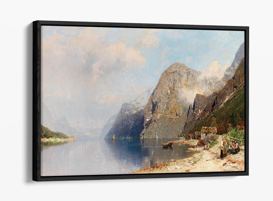 GEORG ANTON RASMUSSEN, A FJORD LANDSCAPE -FLOAT EFFECT CANVAS WALL ART PRINT