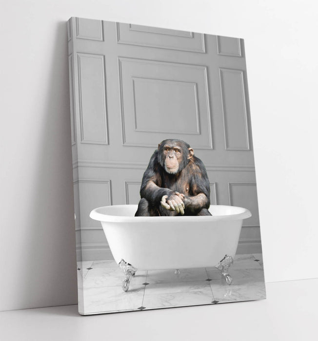 CHIMP IN BATHTUB -QUIRKY CANVAS WALL ART PRINT ARTWORK ANIMAL FRAMED BATHROOM
