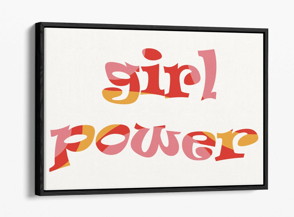 "GIRL POWER" GROOVY FEMINIST QUOTE 1 -FLOAT EFFECT CANVAS ART PRINT- PINK YELLOW