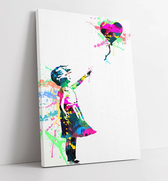 BANKSY, BALLOON GIRL RAINBOW SPLASH ART -CANVAS WALL ART PRINT ARTWORK FRAMED