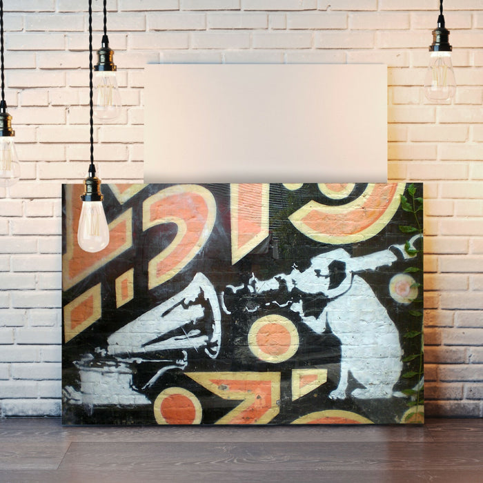 BANKSY HMV DOG GRAFFITI CANVAS WALL STREET ART PRINT ARTWORK DEEP FRAMED