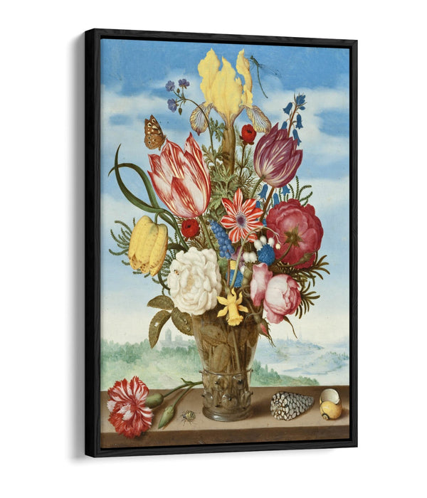 AMBROSIUS BOSSCHAERT, BOUQUET OF FLOWERS -FLOAT EFFECT CANVAS WALL ART PIC PRINT