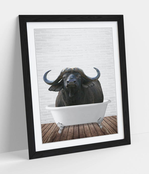 WATER BUFFALO IN BATHTUB -QUIRKY ART FRAMED POSTER PICTURE PRINT BATHROOM