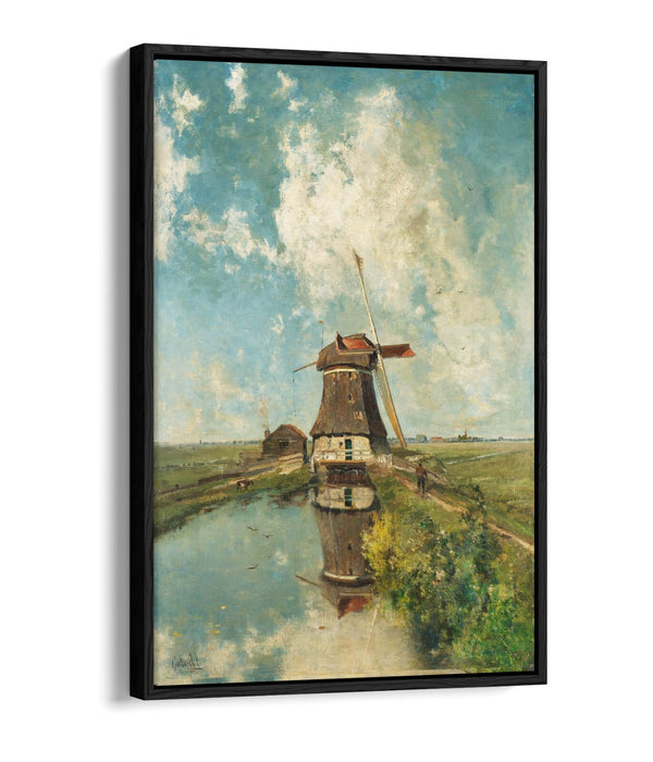 PAUL GABRIEL, WINDMILL ON A POLDER WATERWAY -FLOAT EFFECT CANVAS WALL ART PRINT