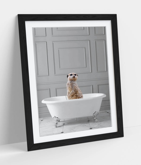 MEERKAT IN BATHTUB - QUIRKY ART FRAMED POSTER PICTURE PRINT BATHROOM ARTWORK