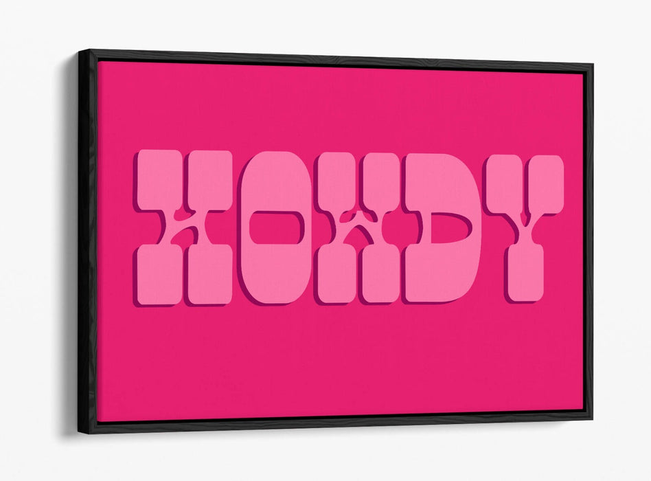 "HOWDY" TRENDY PINK COWBOY QUOTE -FLOAT EFFECT CANVAS WALL ART PRINT