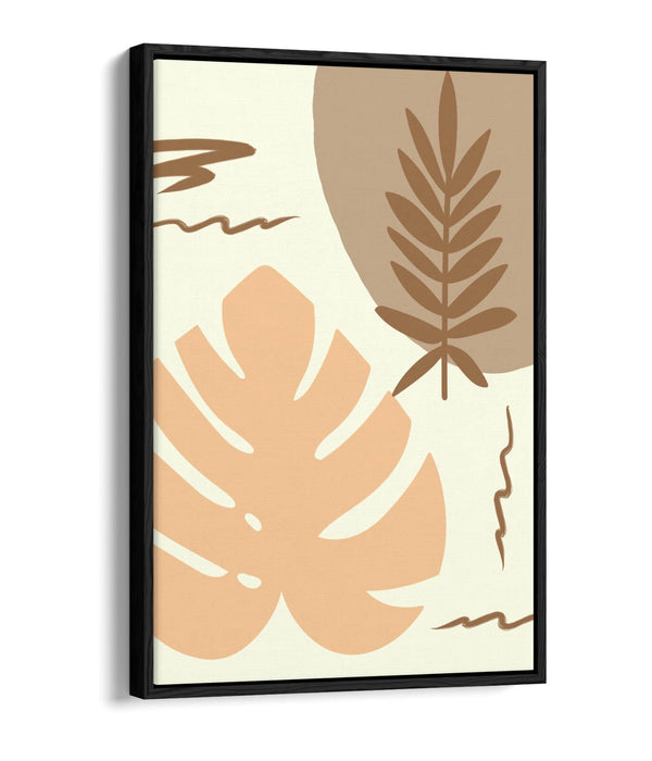 BOTANICAL BAUHAUS TRENDY MINIMALIST LEAVES -FLOAT EFFECT CANVAS WALL ART PRINT