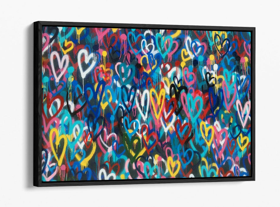 BANKSY LOVE WALL -FLOAT EFFECT CANVAS WALL ART PIC PRINT- RAINBOW MULTI COLOUR