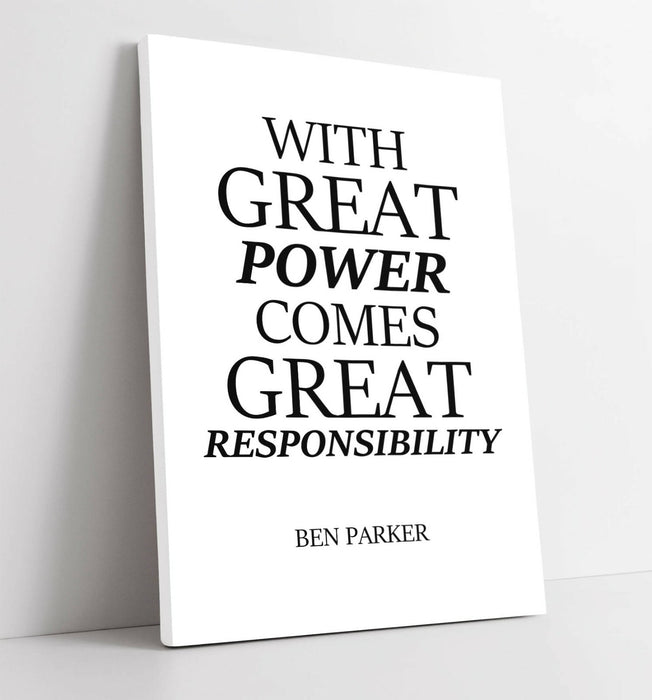 GREAT POWER GREAT RESPONSIBILITY, SPIDERMAN QUOTE -CANVAS WALL ART PICTURE PRINT