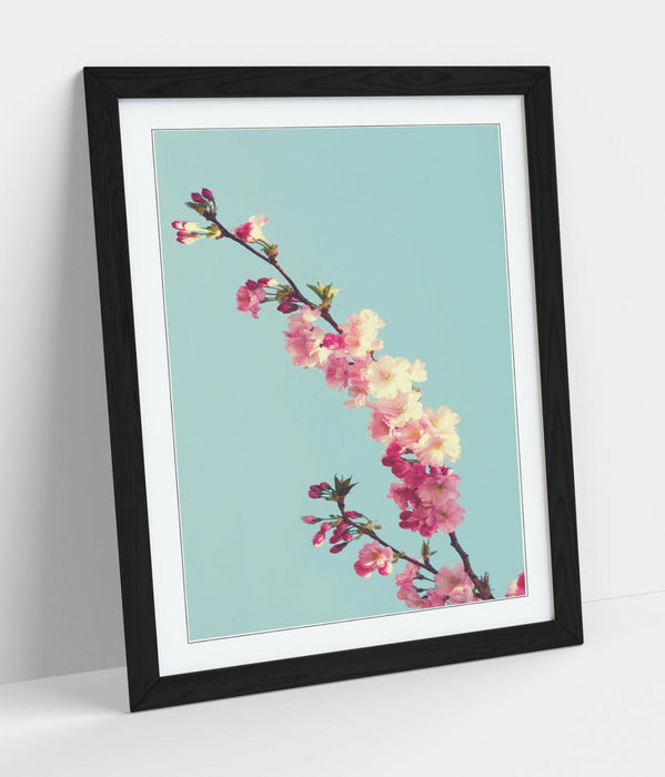 CHERRY BLOSSOM TEAL -ART FRAMED POSTER PICTURE PRINT ARTWORK- CYAN