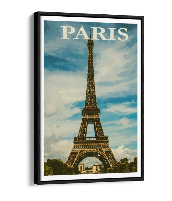 VINTAGE RETRO PARIS EIFFEL TOWER TRAVEL POSTER -FLOAT EFFECT CANVAS ART PRINT