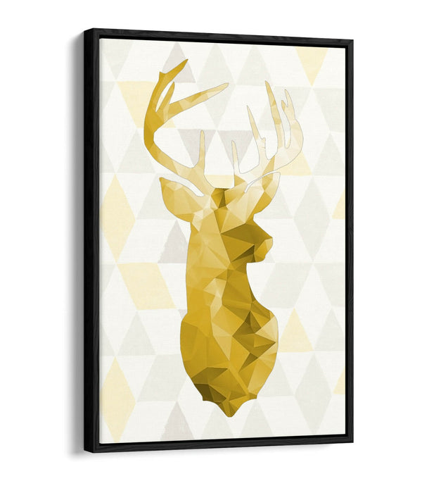 MUSTARD YELLOW STAG HEAD GEO BACKGROUND -FLOAT EFFECT CANVAS WALL ART PIC PRINT