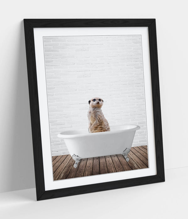 MEERKAT IN BATHTUB -QUIRKY ART FRAMED POSTER PICTURE PRINT BATHROOM ARTWORK