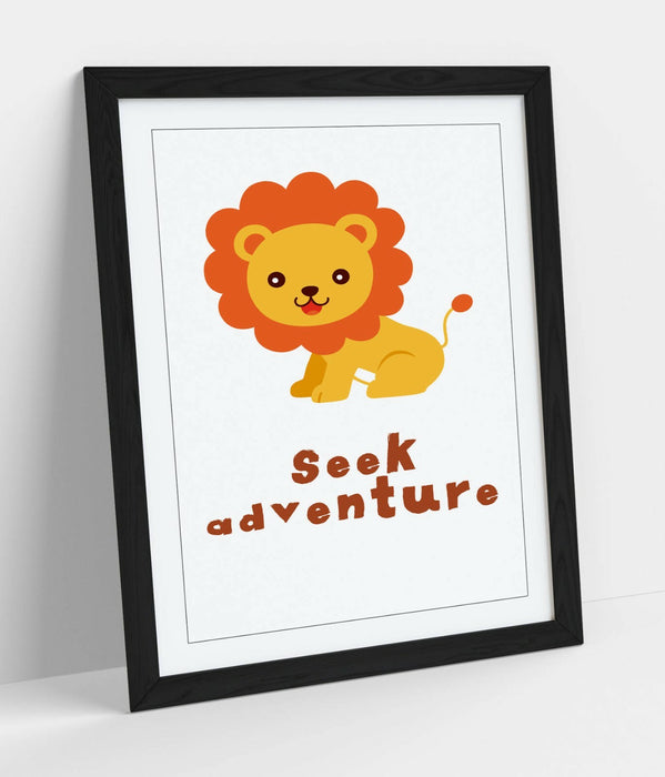 "SEEK ADVENTURE" LION QUOTE KIDS ROOM NURSERY -FRAMED WALL ART PICTURE PRINT