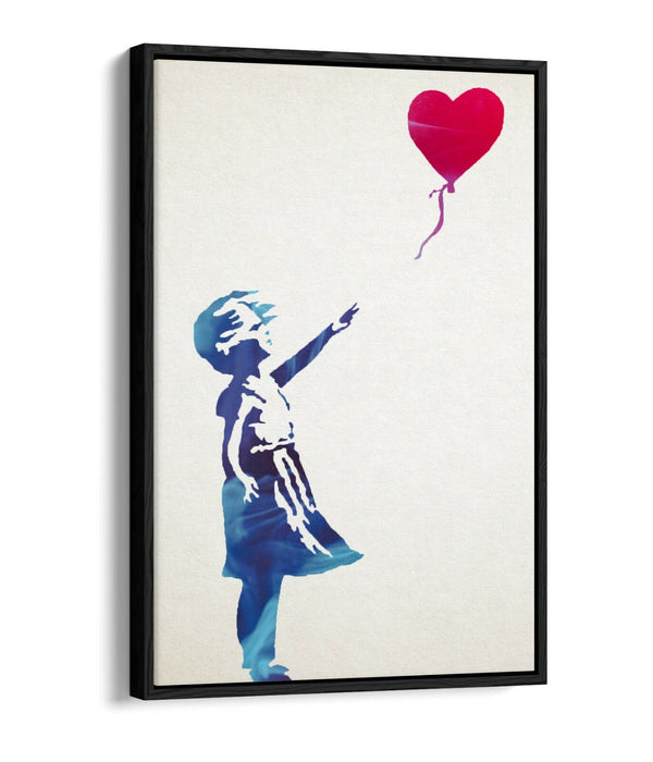 BANKSY, BALLOON GIRL BLUE RED ART -FLOAT EFFECT CANVAS WALL ART PRINT