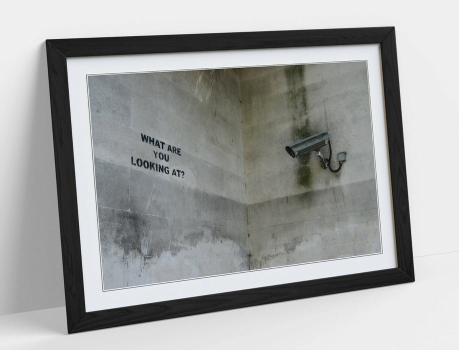 BANKSY WHAT ARE YOU LOOKING AT -ART FRAMED POSTER PICTURE PRINT ARTWORK- BEIGE